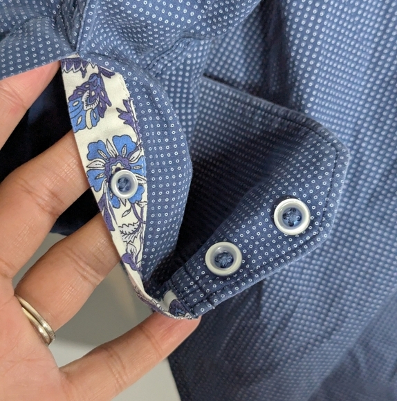 Robert Graham Casual Button Down Short Paisley Floral Dot Print Blue Medium - Picture 4 of 8